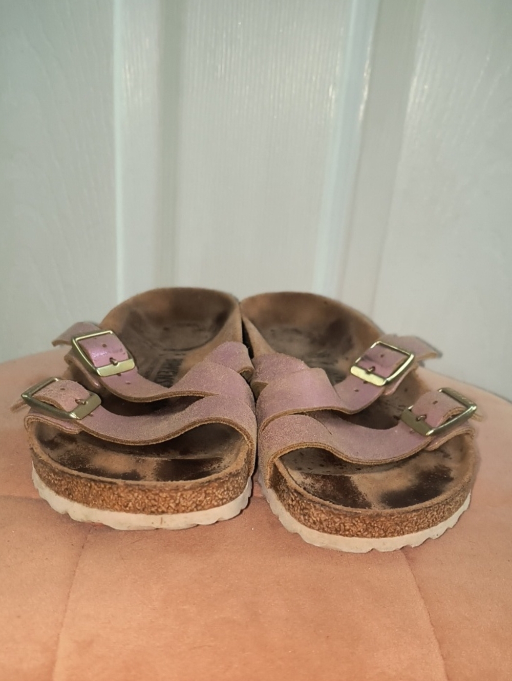 Birkenstock Yao Washed Metallic Rose Slide Sandals Size 38 - Picture 7 of 8